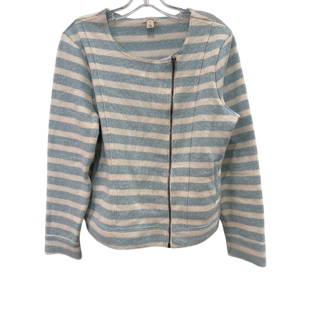 Caslon Striped Full Zip Cozy Jacket Comfy Blue‎ White XL